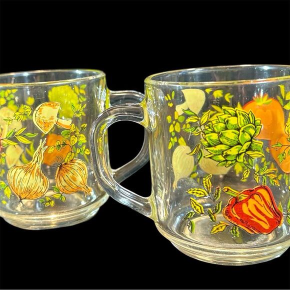 Vintage Arcoroc Spice of Life Glass Mugs, Set of 2, Mushrooms Retro Kitchen - Picture 9 of 12